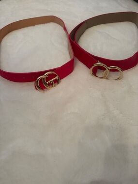 Set of 2 Women's red Double-Ring Fashion Belts
